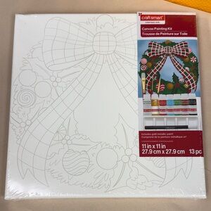 Craft Smart Canvas Painting Kit - Holiday Wreath Design - White Canvas